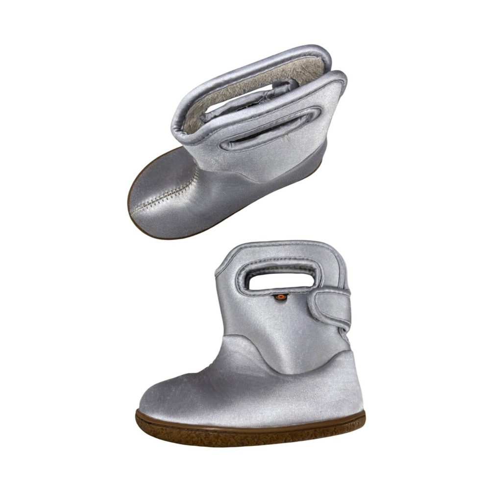 Bogs Baby Boots Silver Satin Waterproof Insulated Winter Boots Toddler Size 8